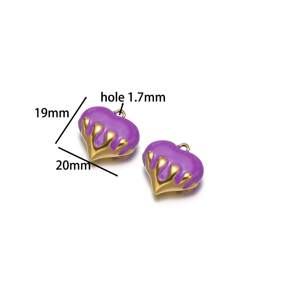 New Arrival Stainless Steel 18k Gold Plated Multicolor Oil Drop Heart Charm Pendant for Jewelry Necklace Making