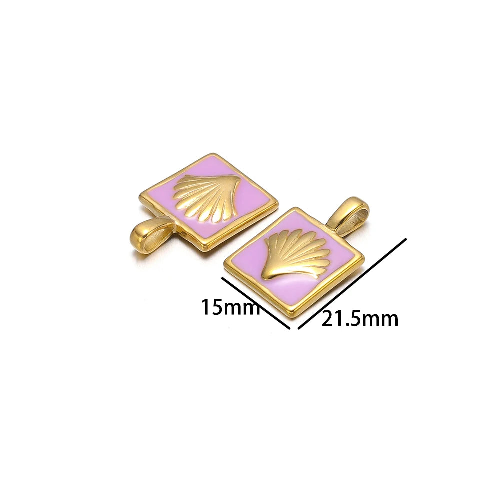 Newest Stainless Steel 18k Gold Plated Enamel Colorful Square Charm Pendant  for Jewelry Necklace Making Accessories