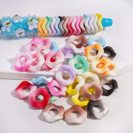 Acrylic Spacer Beads Frosted Matte Wavy Shape Ombre Color 16MM for DIY Beaded Pen Accessories Glitter Macaron