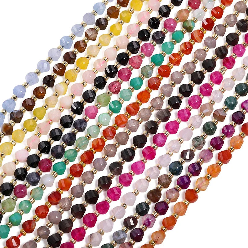 Faceted Helix Twisted 6mm 8mm 10mm Jade Agate Gemstone Beads, Cut Stone Obsidian Rose Quartz Bead for DIY Jewelry Making 18CM