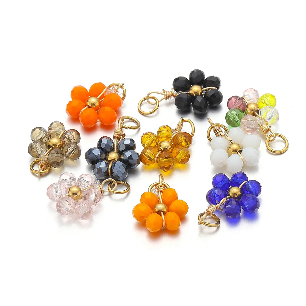 Multicolor Stainless Steel Gold Plated Crystal Flower  Beads Charms Pendant for Handmade Jewelry Necklace Making Accessories