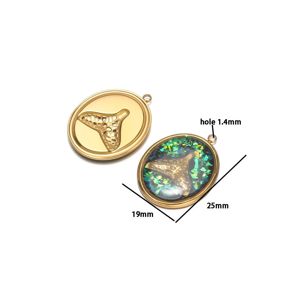 Fashion Stainless Steel 18k Gold Plated Enamel Fishtail Oval Charm Pendant for Diy Jewelry Making Wholesale Jewelry Supplies