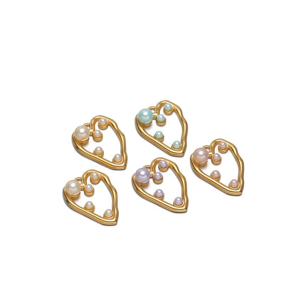 Vintage Simple Pendant 18k Gold Plated Stainless Steel Hollow Heart-Shape Pearl Charm Pendant for DIY Necklace Jewelry Making