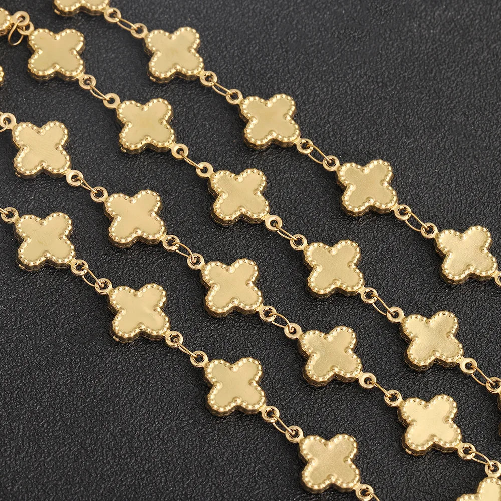 D529 New Stainless Steel Hollow Four Leaf Chain PVD Gold Plated Clover Chain for Fashion Diy Jewelry Making