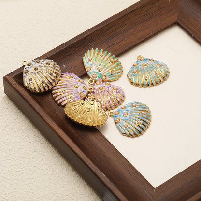 Gold Plated Seashell Charm Striped Shell Pendant with Pearl Single Sided Enamel  DIY Beach Jewelry Making Supplies Wholesale