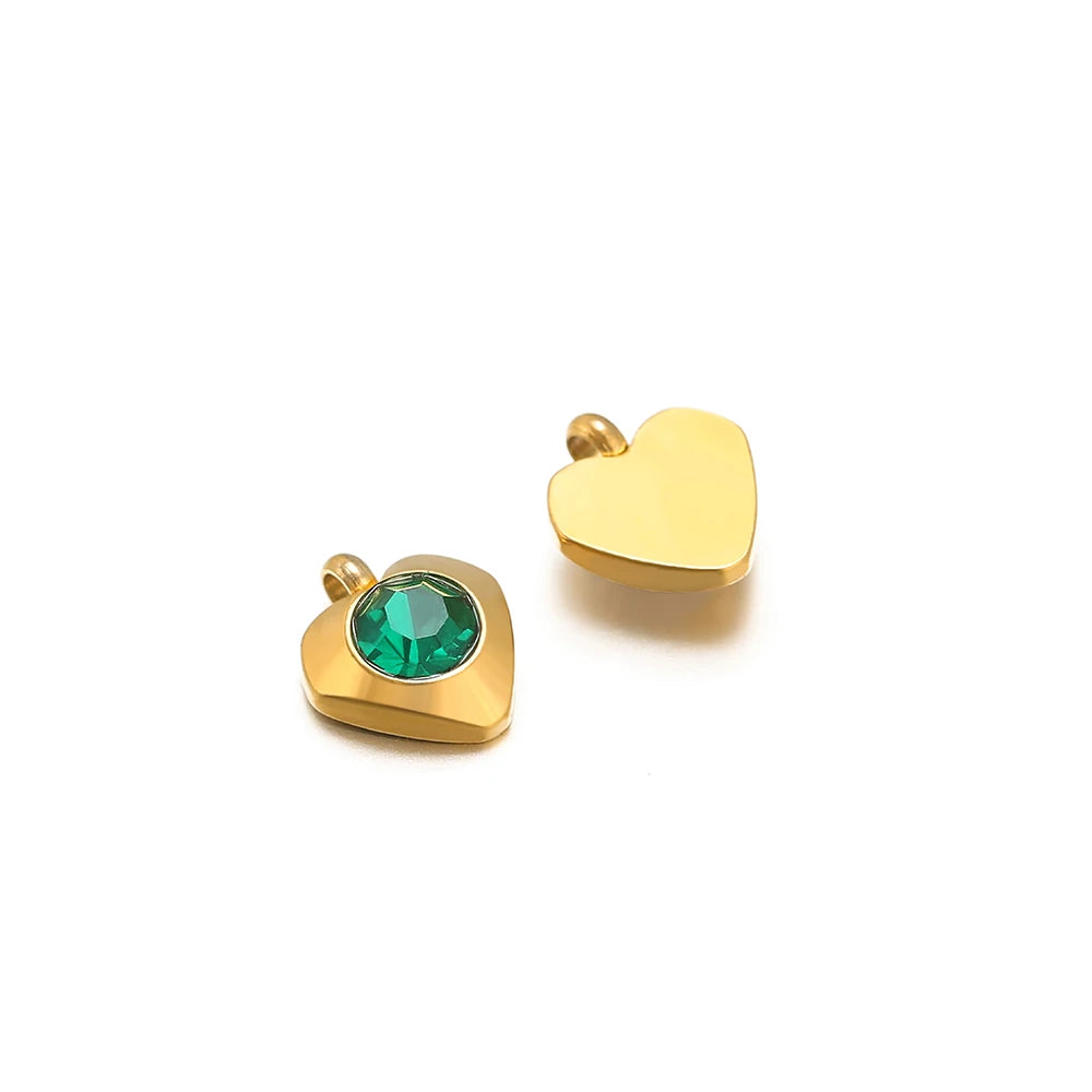 Fashion Heart Charm Stainless Steel 18K Gold Plated 20pcs/bag 6mm Heart Zircon Charm Pendant for Jewelry Necklace Making
