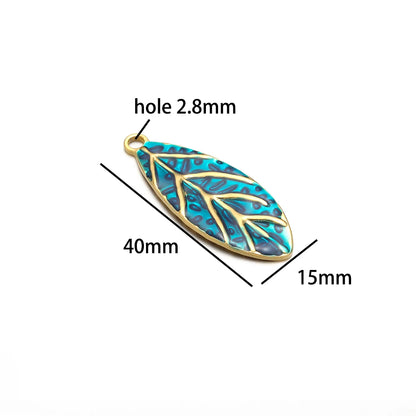 Diy Accessories 18k Gold Plated Stainless Steel Dripping Oil Colorful Leaf Charms Pendant for Jewelry Necklace Earrings Making