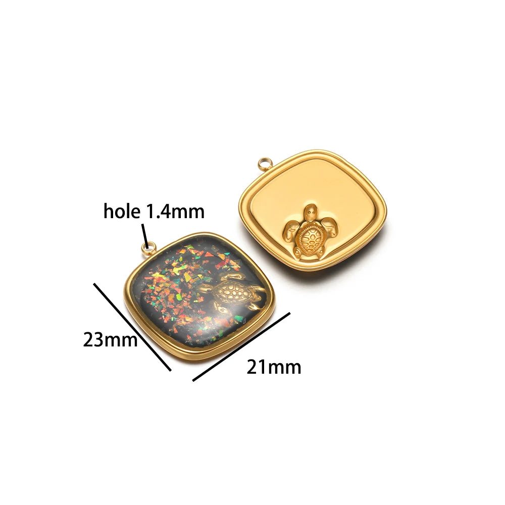 Exquisite Stainless Steel 18k Gold Plated Enamel Sea Turtle Sea Horse Charm Pendant for Jewelry Necklace Making