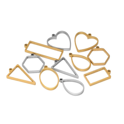 304 Stainless Steel 18k Gold Plated Rhombus Heart Moon Square Charm Pendant for DIY Handmade Necklace Jewelry Making