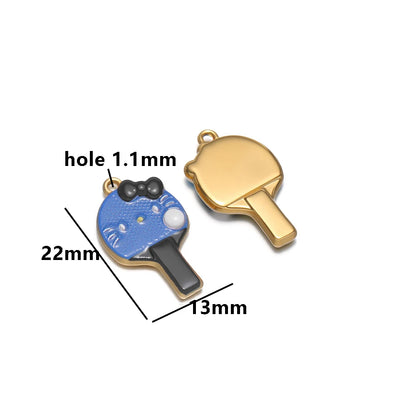 Personalized 18k Gold Plated Stainless Steel Cute Cat Racket Charm Pendant for DIY Necklace Jewelry Making Accessories