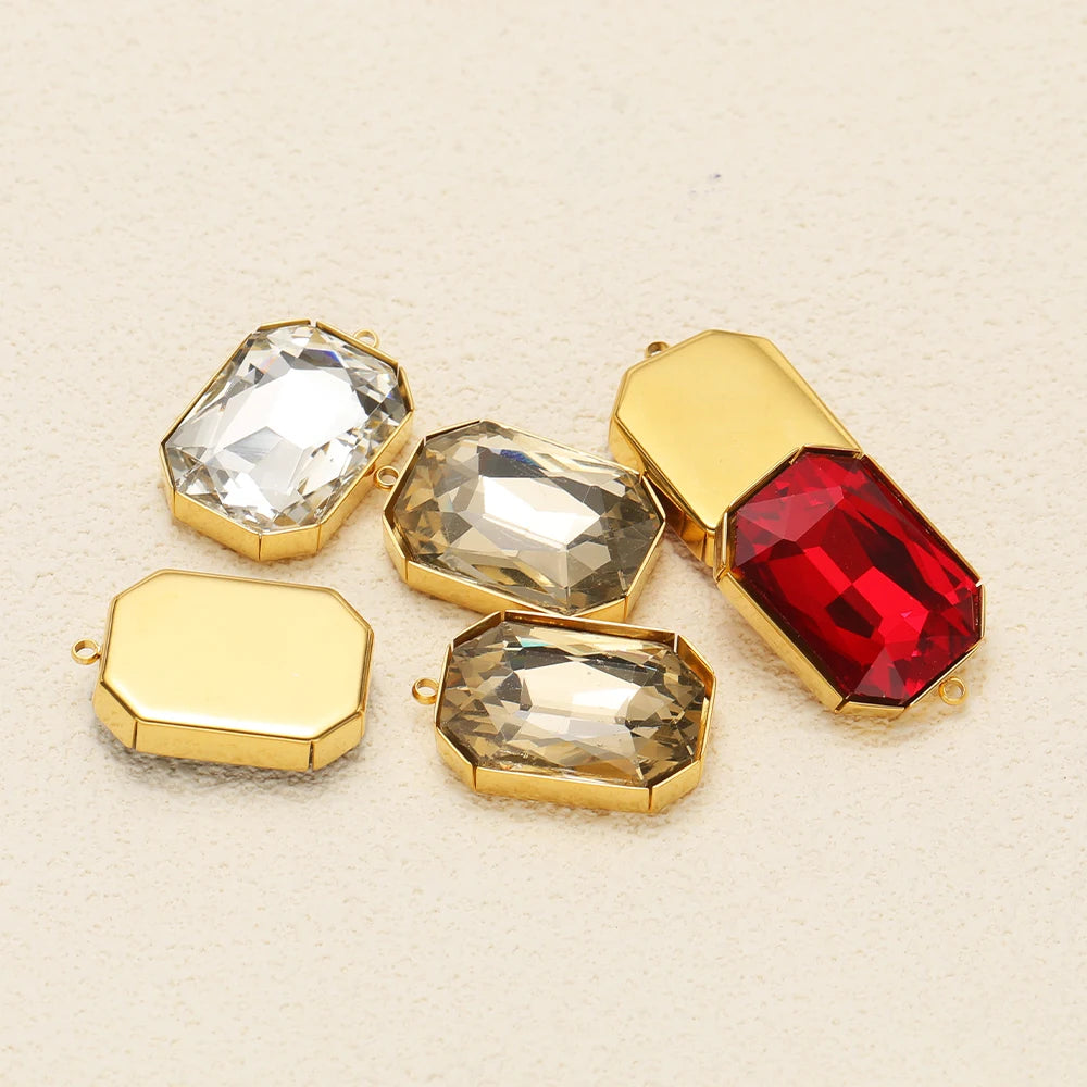 Gold Plated Polygon Charm Faceted Glass Pendant with 1.8mm Hole Geometric Crystal Charms for DIY Jewelry Making Wholesale