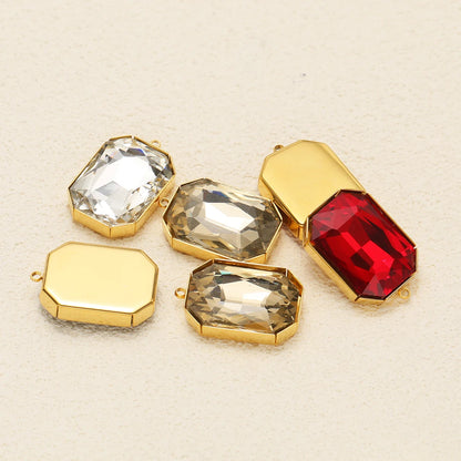 Gold Plated Polygon Charm Faceted Glass Pendant with 1.8mm Hole Geometric Crystal Charms for DIY Jewelry Making Wholesale