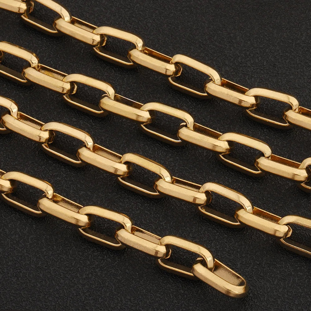 D055 Fashion PVD Gold Plated Necklace Bracelet Chain Stainless Steel Link Roll Chain Wholesale