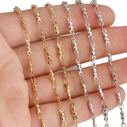 D326 Non Tarnish Vacuum Plated Stainless Steel Chain 18k Gold Silver Plated Bead Roll Bulk Chain for Necklace Bracelet Diy