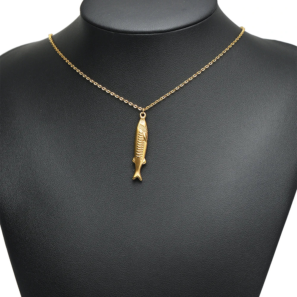 Vintage 18k Gold Plated Stainless Steel Fish Charm Pendant for DIY Handmade Necklace Earrings Jewelry Making