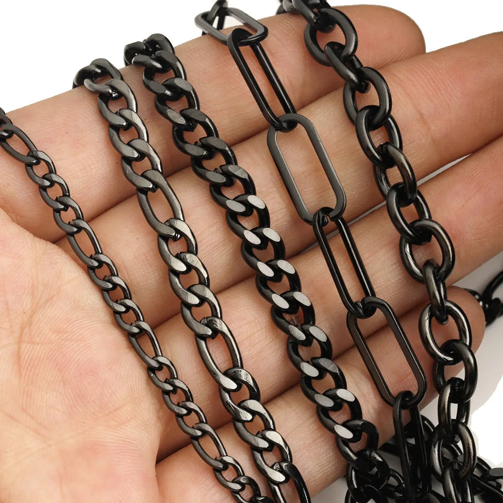 D1049 Gun Black Plating Stainless Steel Jewelry Necklace Bracelet Body Chains Truck Cuban Paper Clip Roller Fashion Men Chains