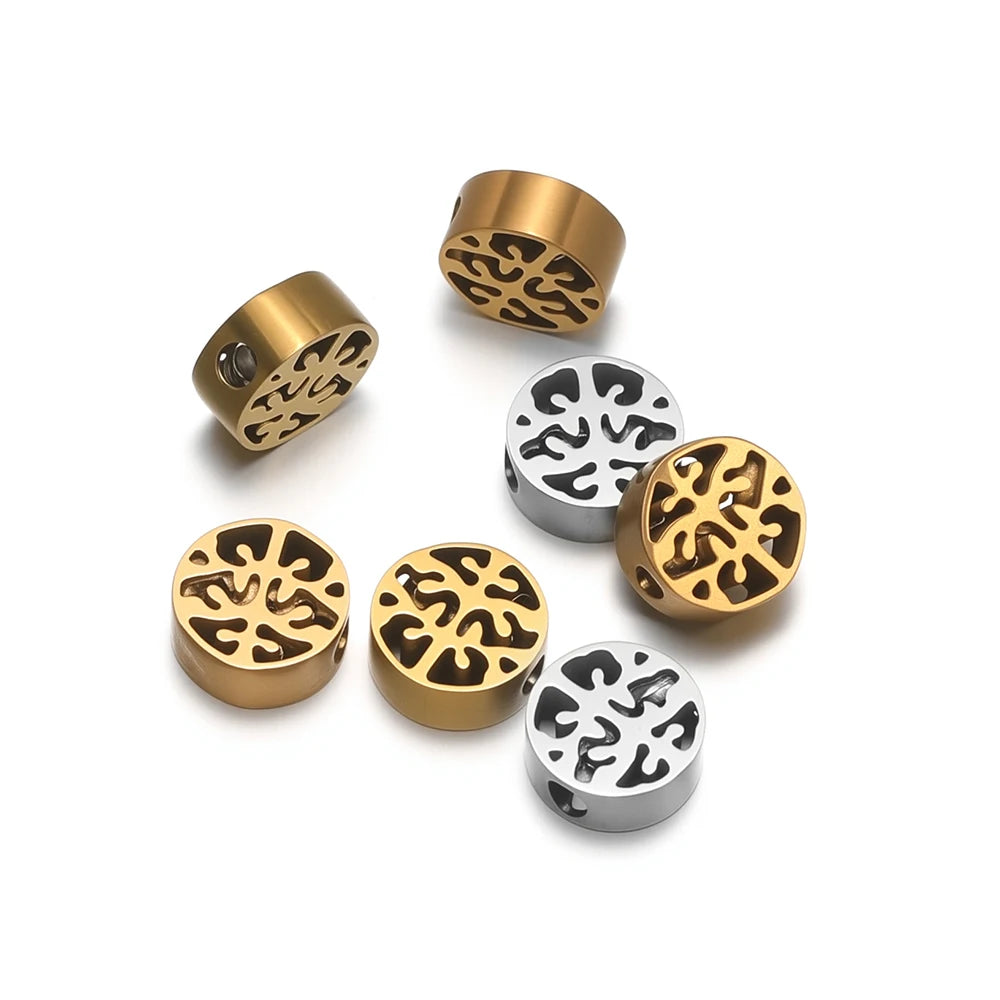 Stainless Steel 18k Gold Plated Hollow Tree of Life Bead Charm Pendant for Jewelry Necklace Bracelet Making Wholesale