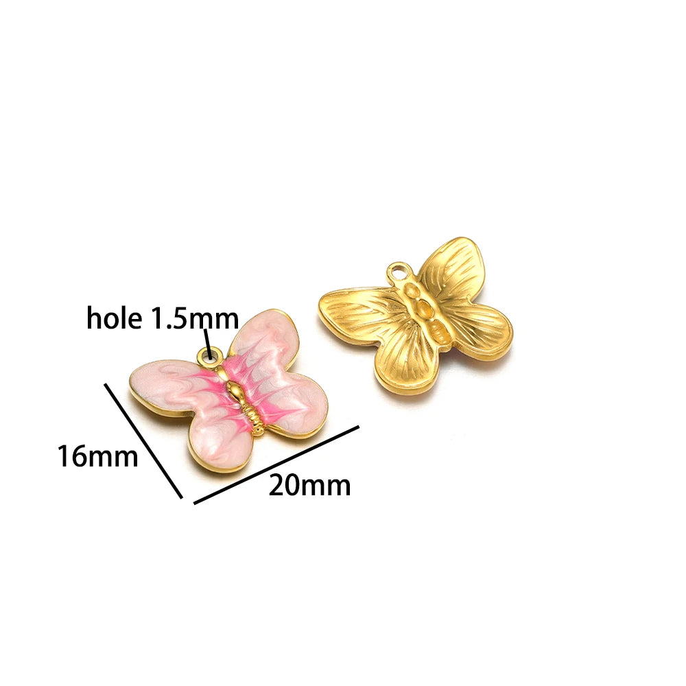 New  Fashion 18k Gold Plated Stainless Steel Enamel Butterfly Charm Pendant for DIY Necklace Jewelry Making  Accessories