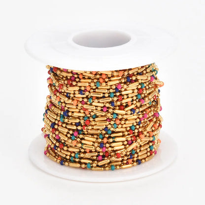 B4115 1.5mm Permanent Stainless Steel Chain Enamel Figaro Chain Colorful Beads Chain Jewelry Diy