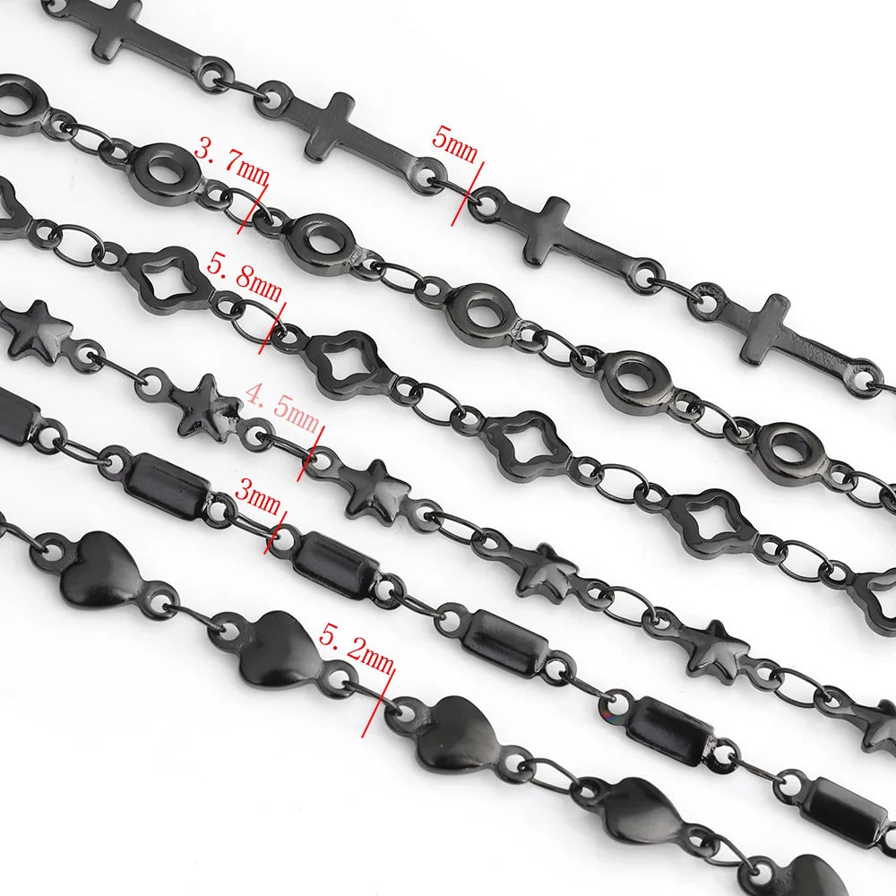 D1050 Customized Black PVD Clover Star Heart Cross Connectors Roller Chains Stainless Steel Jewelry Fashion Last Color Chains