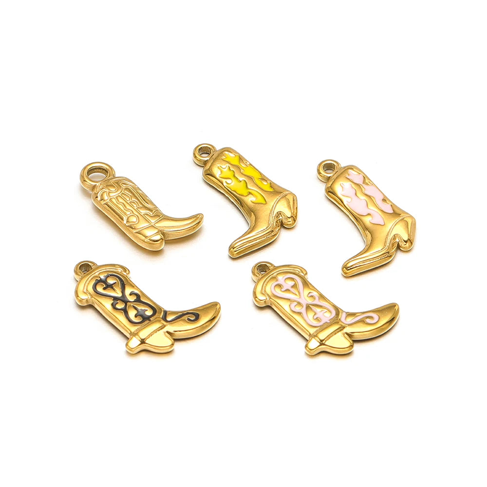 Vintage DIY 18k Gold Plated Stainless Steel Oil Dropping Shoes Boot Charm Pendant for Women Necklace Jewelry Making