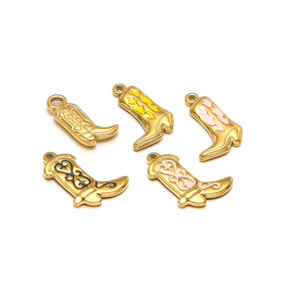 Vintage DIY 18k Gold Plated Stainless Steel Oil Dropping Shoes Boot Charm Pendant for Women Necklace Jewelry Making