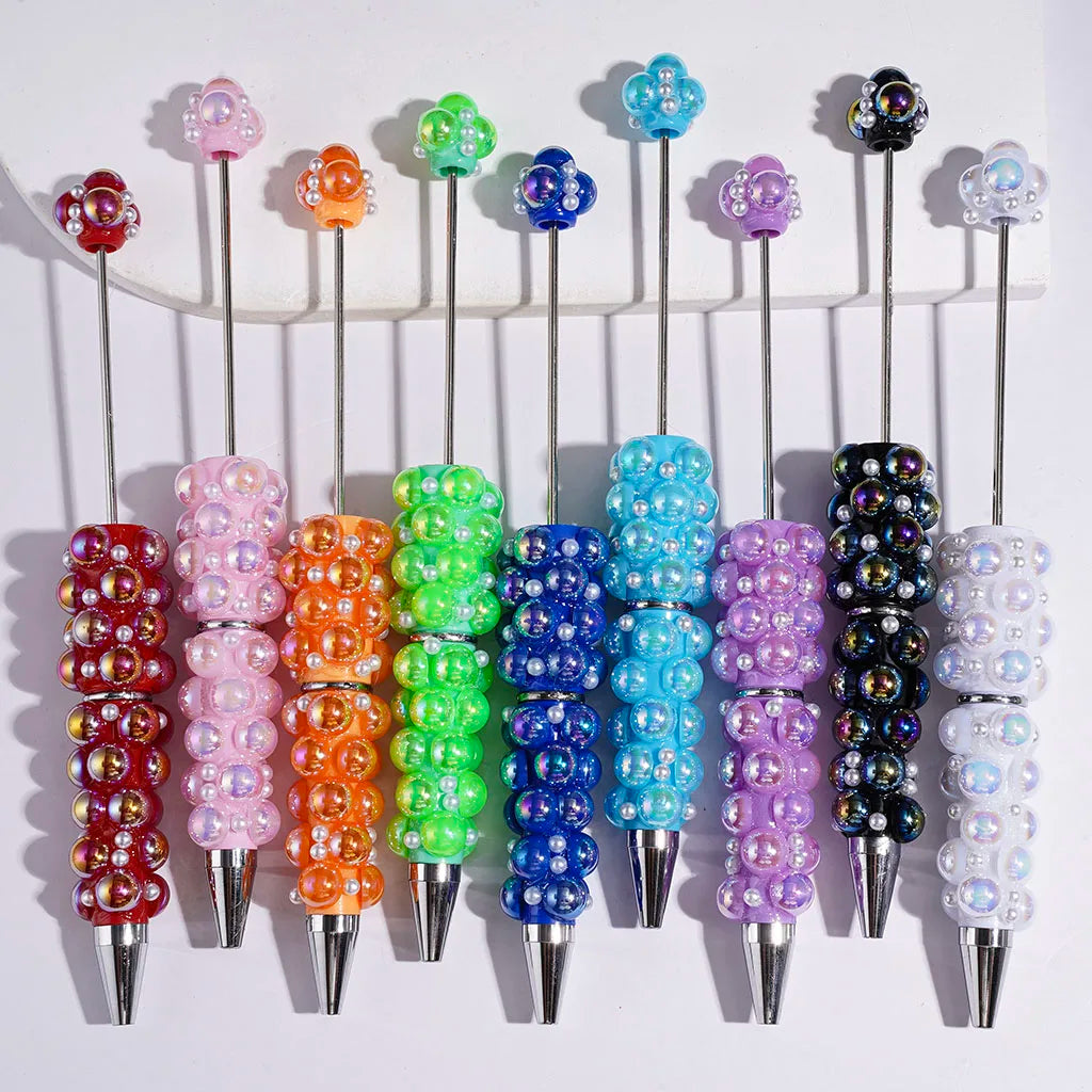 Beadable Ballpoint Pens with Half-Shell & Small White Pearls for DIY Pen Making & Gift Craft