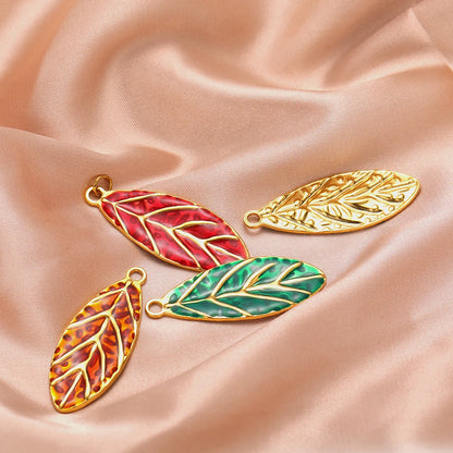 Diy Accessories 18k Gold Plated Stainless Steel Dripping Oil Colorful Leaf Charms Pendant for Jewelry Necklace Earrings Making