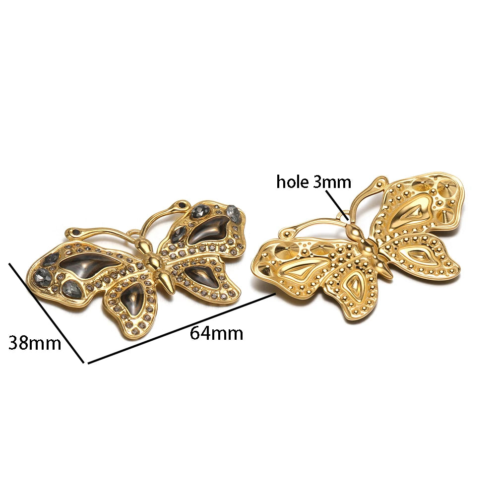 Exquisite French Pendant Stainless Steel Gold Plated Enamel Butterfly Zircon Charm Pendant for Diy Jewelry Making