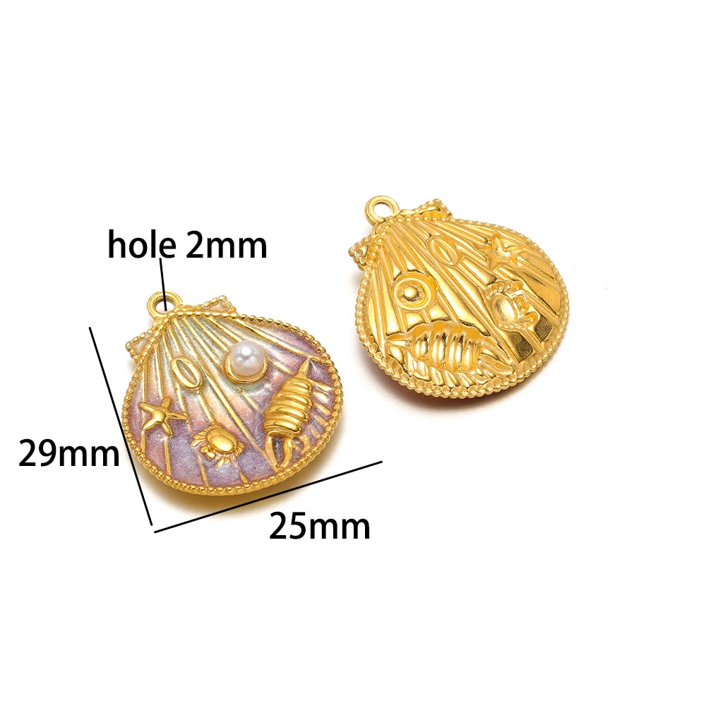 New Arrival 18k Gold Plated Stainless Steel Enamel Starfish Shell Pearl Charm Pendant for Jewelry Making Accessories