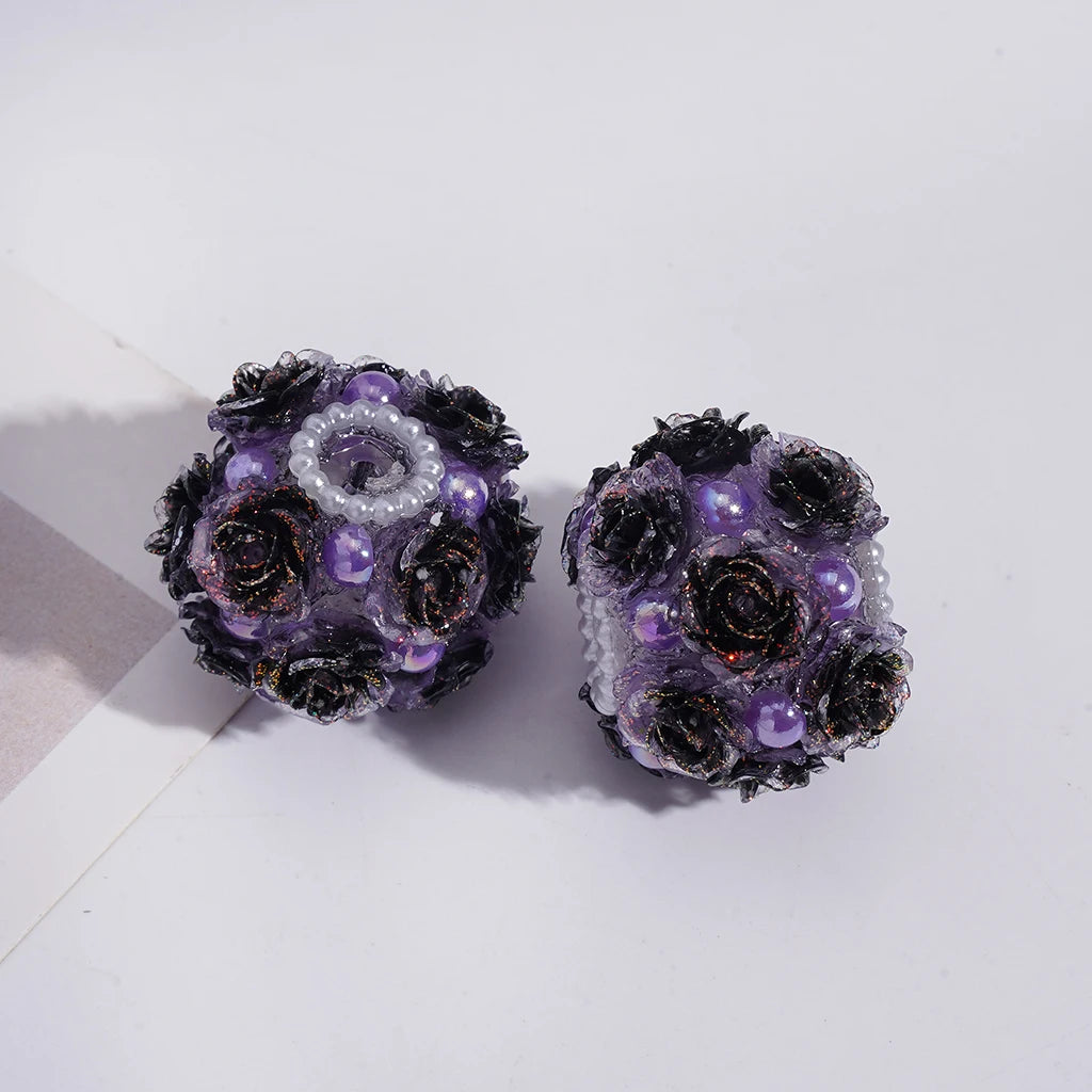 Mini Rose Flower Cute Pearls Round Beads 3D Simulation Ceramic Polymer Loose Beads for DIY Jewelry Making