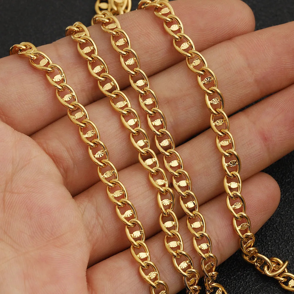 D821 Stainless Steel Embossed Coffee Bean Pig Nose Chain Handmade Chain Necklace Bracelet Jewelry Making Accessories 4.3mm