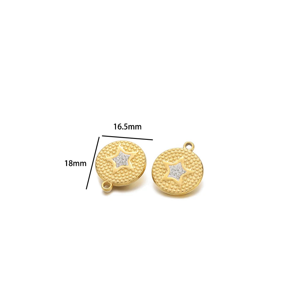 Fashion Stainless Steel 18k Gold Plated Round Wave Point Star Moon Zircon Charm Pendant for Jewelry Necklace Making Accessories
