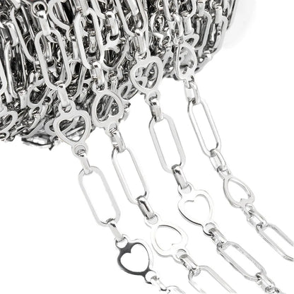 E258 Non Tarnish Gold Silver Chain Waterproof Stainless Steel Chains Paper Clip Heart Chains for Jewelry Custom Diy