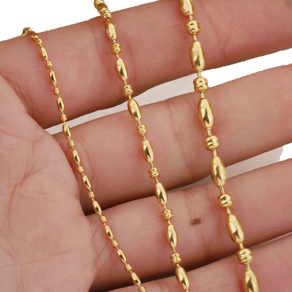 E576 New Arrival Stainless Steel Anti Tarnish 18k Gold Plated Beads Chain for DIY Accessories Making 1.5mm 2.4mm