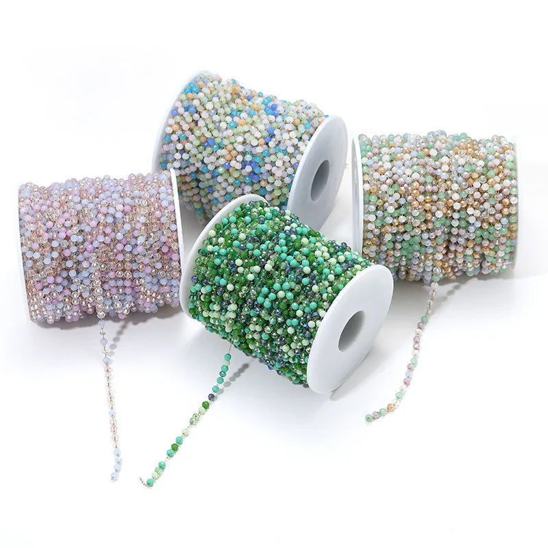 E747 3mm Bead Chain Stainless Steel Crystal Jewelry Chain Colorful Beaded Chain Diy Necklace Bracelet Jewelry Accessories