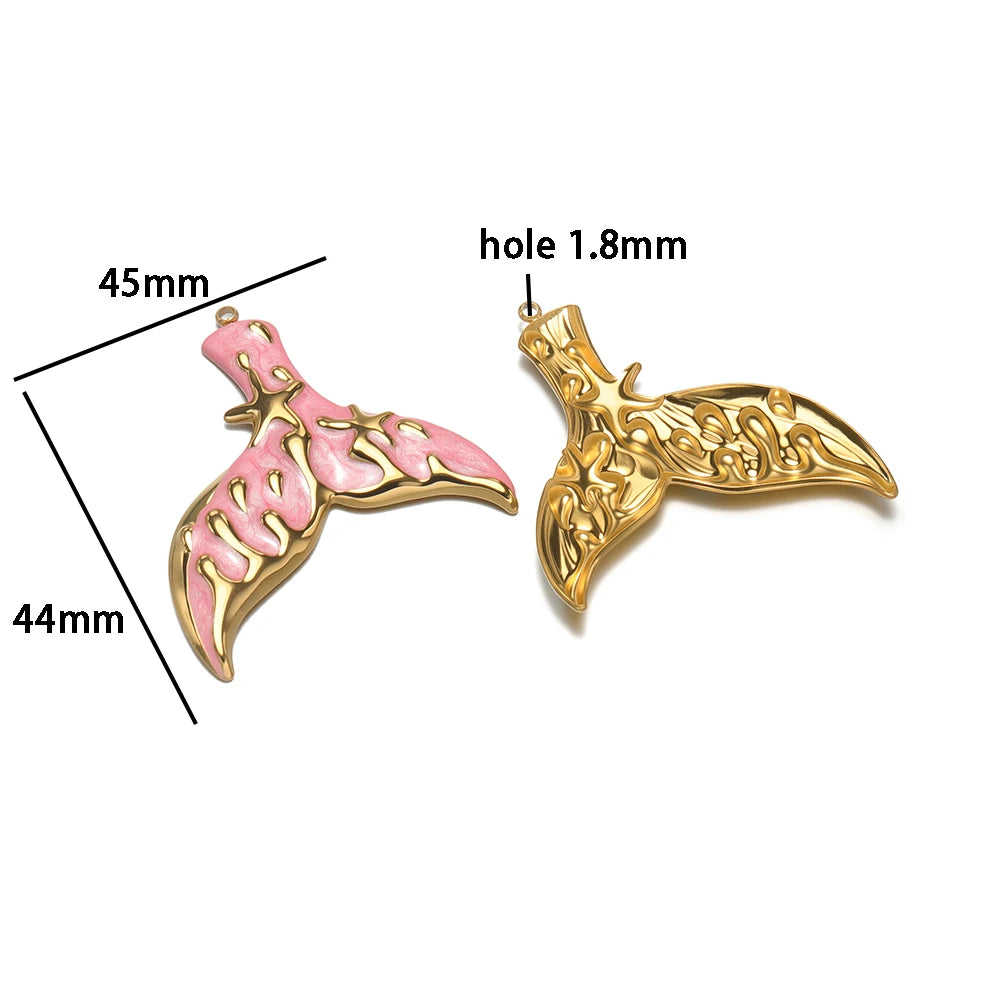 Fashion Whale Charm 18k Gold Plated Stainless Steel Enamel Mermaid Tail Zircon Pendant for DIY Necklace Jewelry Making