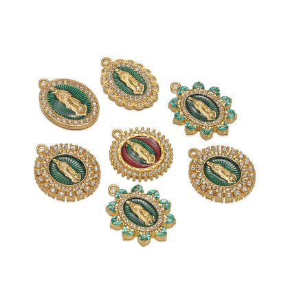 Retro Stainless Steel 18k Gold Plated Enamel Oval Jesus Zircon Charms Pendant for Diy  Religious Jewelry Necklace Making