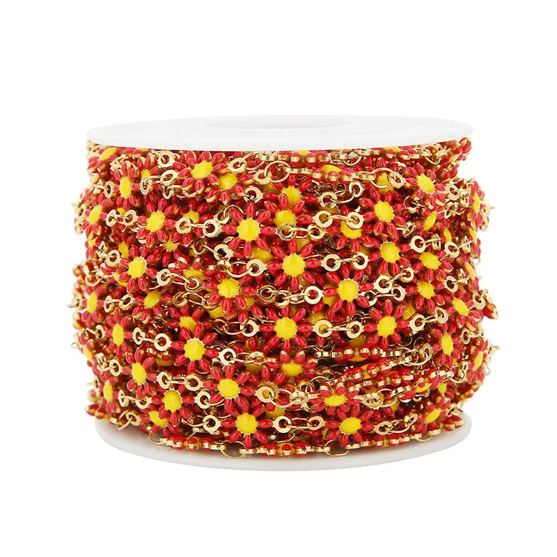 A1186 Colorful Stainless Steel Daisy Chain 18k Gold Plated Enamel Chain Jewelry Accessory Wholesale