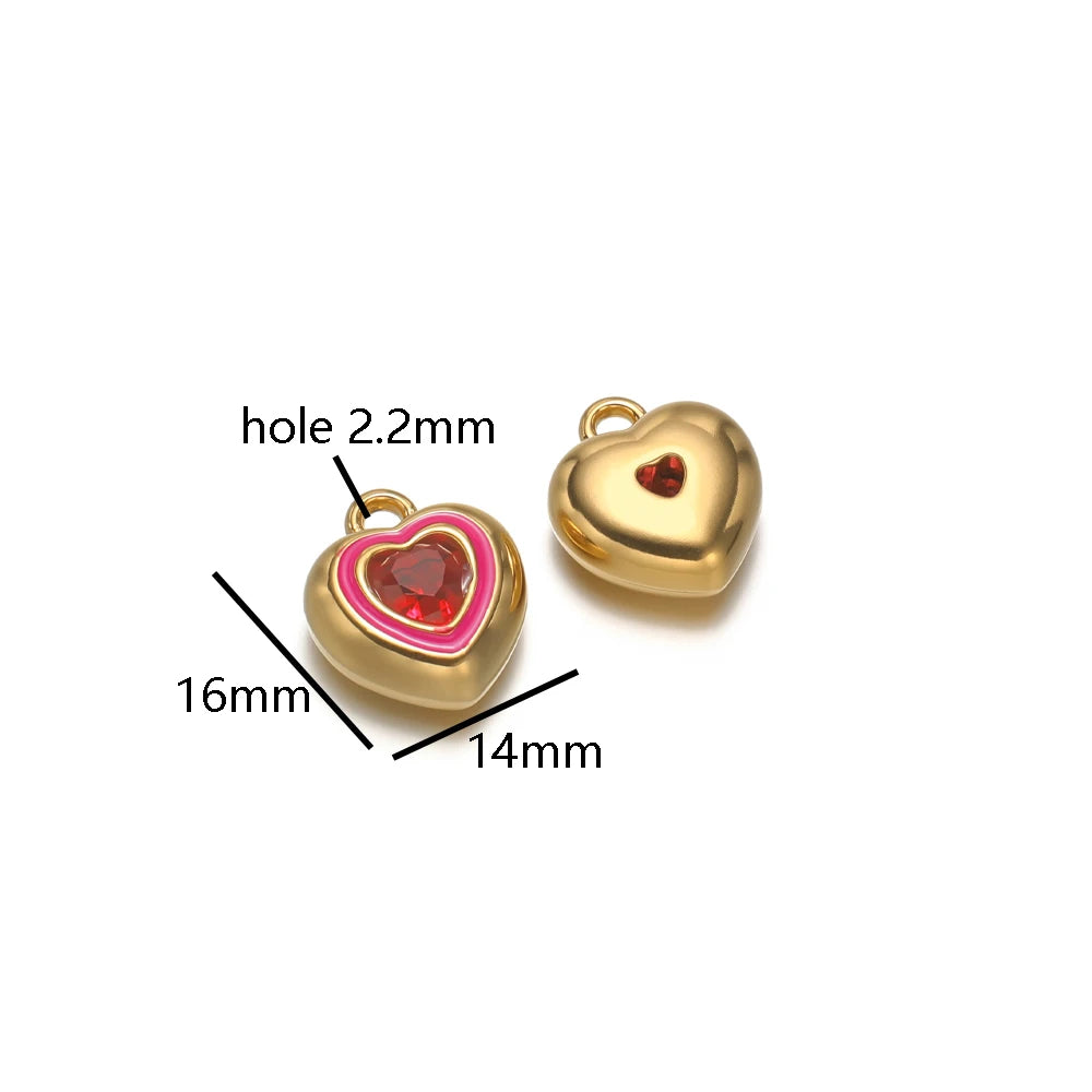 New Design Luxury Stainless Steel 18k Gold Plated Enamel Sweet Heart Zircon Charms Pendant for Diy Jewelry Necklace Making
