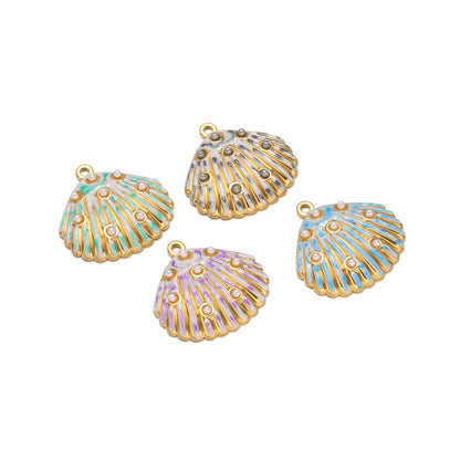 Gold Plated Seashell Charm Striped Shell Pendant with Pearl Single Sided Enamel  DIY Beach Jewelry Making Supplies Wholesale