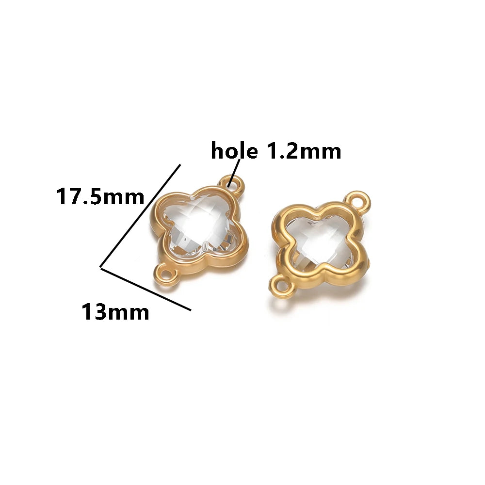 Wholesale 18k Gold Plated Stainless Steel Crystal Zircon Four Leaf Clover Charm Pendant for DIY Necklace Jewelry Making