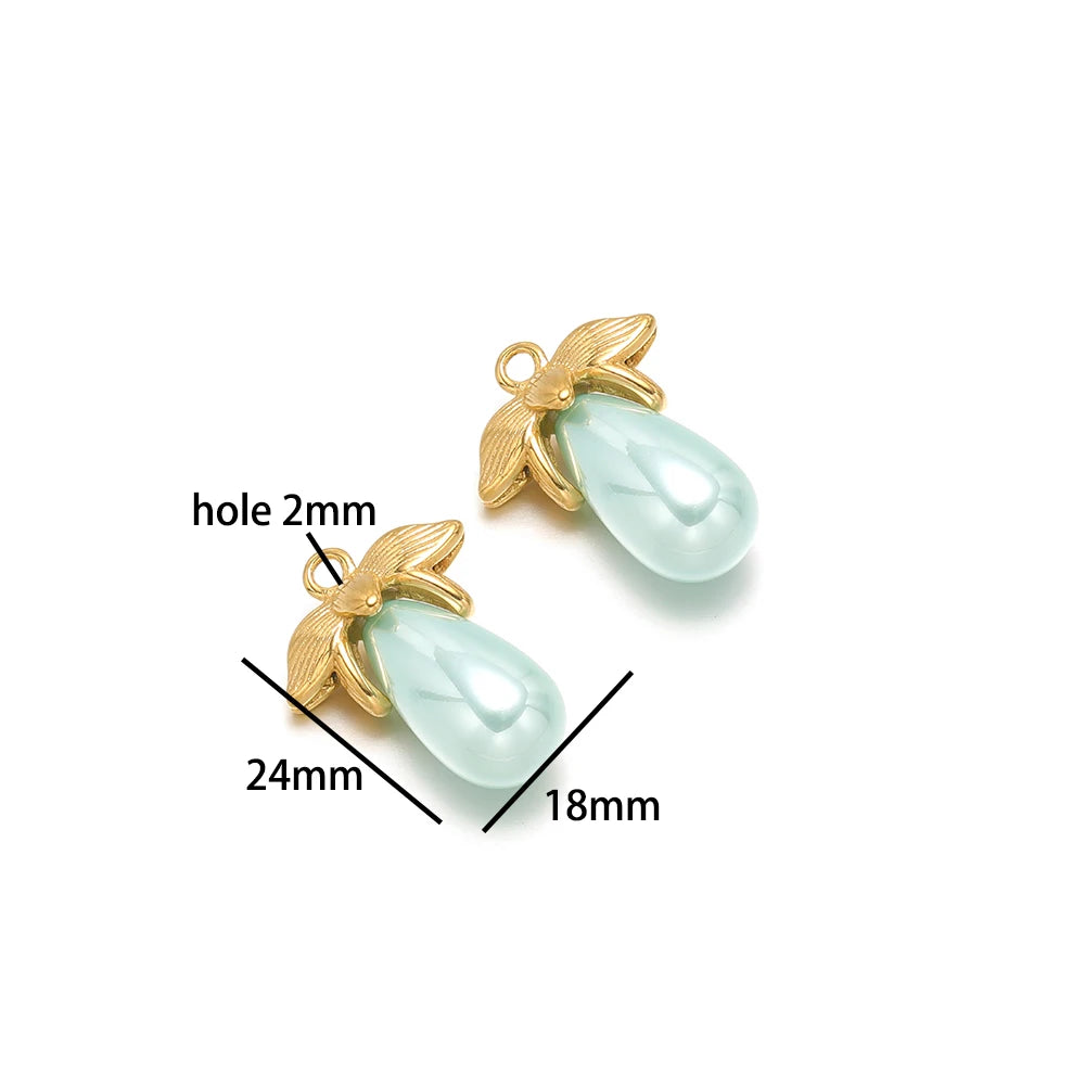 Fashion 18k Gold Plated Stainless Steel Enamel Spider Shell Pearl Pepper Charm Pendant for DIY Handmade Necklace Jewelry Making