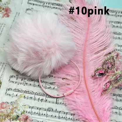 80mm Fluffy Pom Pom Balls with Elastic Loop & Keychain Ring for DIY Crafts Bulk