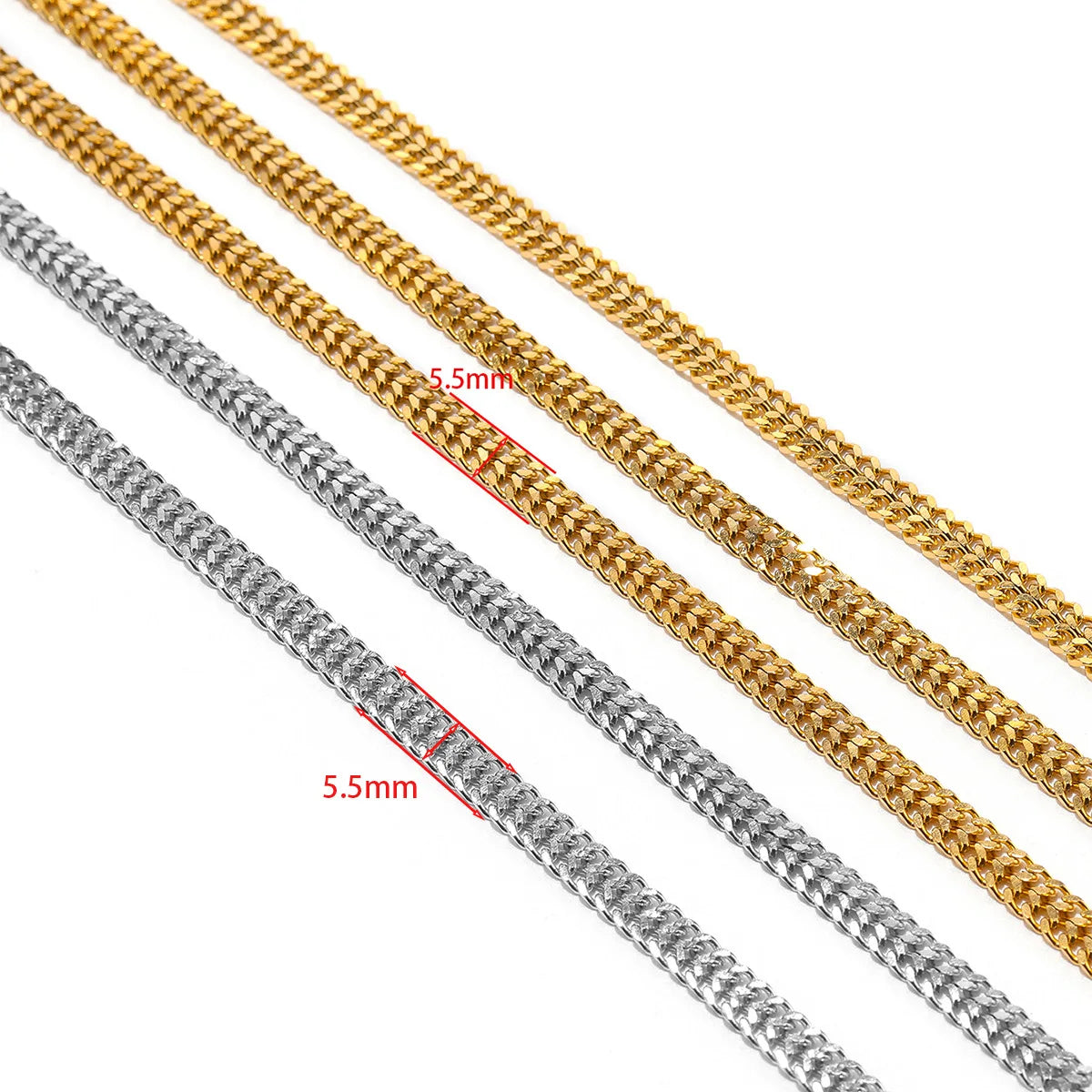 Lovestory E402 18K Gold Plated Non-tarnish 5.5mm Double Row Grinding Chain High Quality Jewelry Accessories Opp Bag for