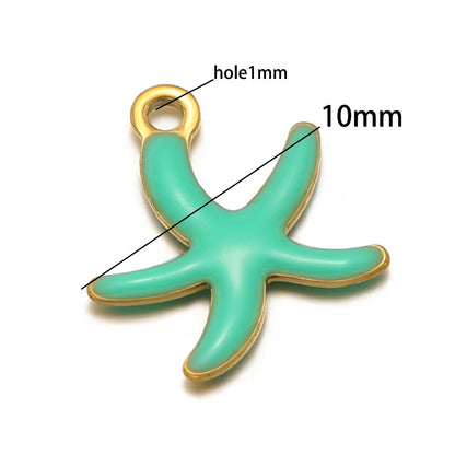 New Trendy Stainless Steel 18k Gold Plated Enamel 10mm Starfish Charm Pendant for DIY Jewelry Making Accessories Findings
