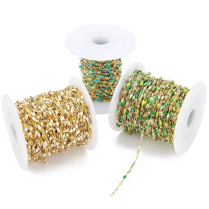 A8062 Colorful Enamel 2mm Stainless Steel Chain 18k Gold Beads Lip Chain Non Tarnish for Jewelry Diy Accessory Making