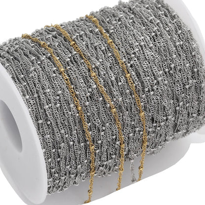 D989 Vacuum Plating Non Tarnish Stainless Steel Jewelry Chains Round Ball Bead Water Wave Roller Chain for Jewelry Making