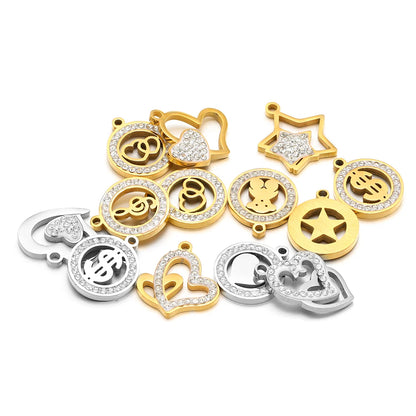 Handmade DIY Pendant 18k Gold Plated Stainless Steel Heart Star Zircon Charm Pendant for Women Jewelry Making Accessories