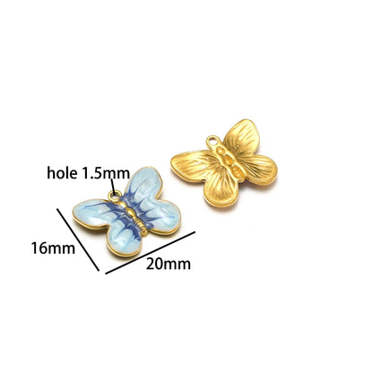 New  Fashion 18k Gold Plated Stainless Steel Enamel Butterfly Charm Pendant for DIY Necklace Jewelry Making  Accessories